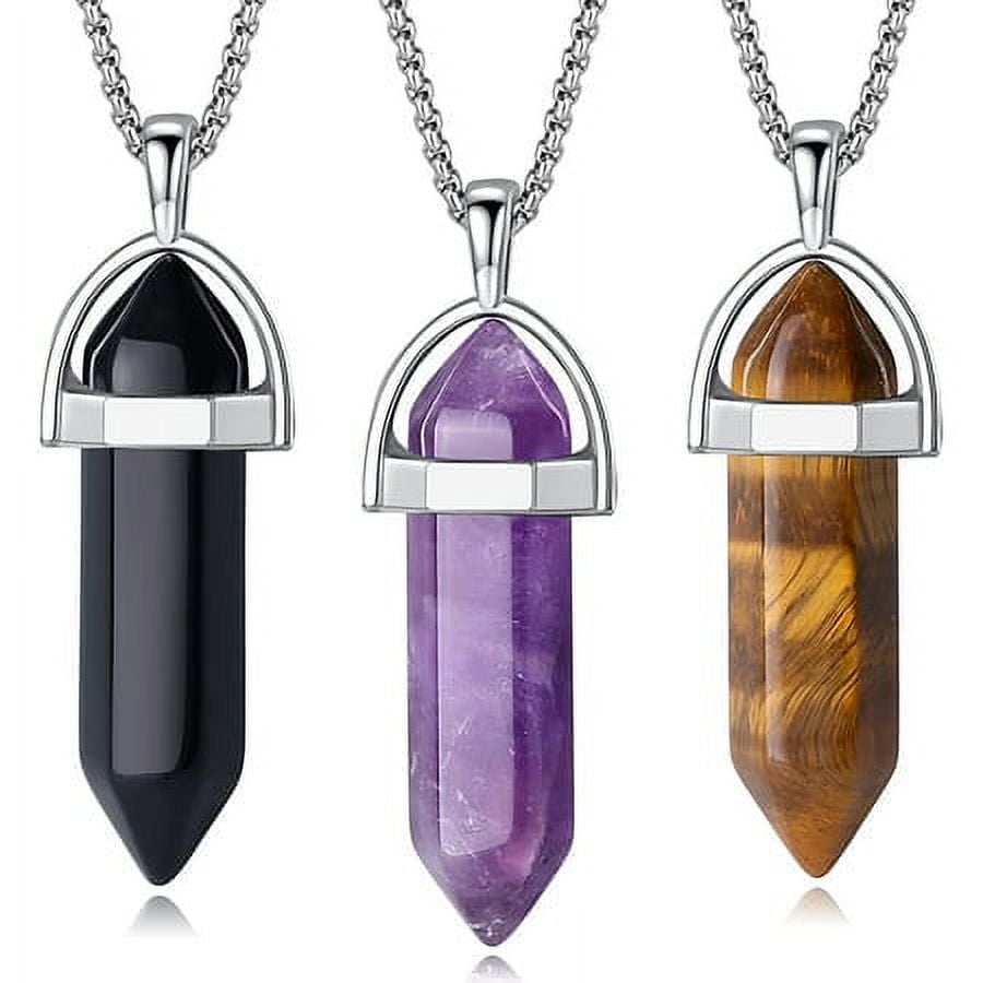 Gustavedesign Natural Raw Amethyst Stone Pendant Necklace Reiki Healing  Crystal Necklaces Wire Wrapped Gemstone Quartz Jewelry for Women Girls  